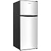 BANGSON 4.0 Cu.Ft Small Refrigerator with Freezer, Small Fridge with Top Freezer, for Apartment, Bedroom, Dorm, and Office, Double Door, Stainless Steel, Silver