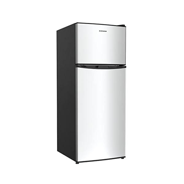 BANGSON Small Refrigerator with Freezer, 4.0 Cu.Ft, Samll Fridge with Freezer, 5 Settings Temperature Adjustable, 2 Doors, Compact Refrigerator for Apartment Bedroom Dorm and Office, Silver