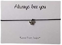 Bee adjustable wish bracelet, Bumble bee Jewellery gift, Cord Bracelet, black cord