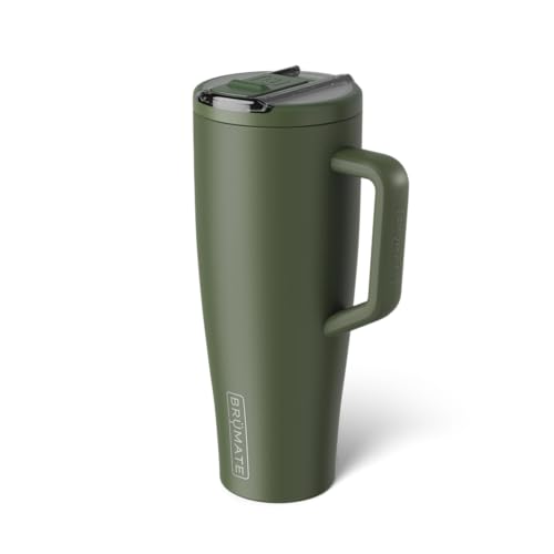 Image of BruMate Era Flip 40oz Tumbler with 100% Leakproof Covered Straw Lid | Hygienic Covered Straw | Insulated Stainless Steel Water Bottle with Handle | Cup Holder Friendly | BPA-Free (OD Green)