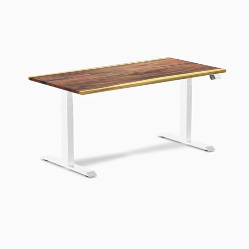Image of Desky Dual Hardwood Sit Stand Desk - Electric Standing Desk - Dual Motor,3 Stage Adjustable Height Desk - Solid Wood Whole-Piece Top - Standing Desk with Cable Management