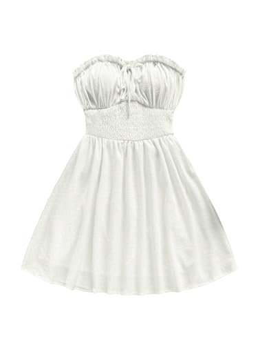 Image of Floerns Women's Vacation Strapless Tube Dress Ruffle Hem A Line Mini Dresses