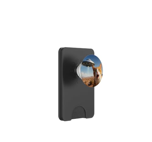 Funny Shocked Cat UFO Desert Alien Encounter Graphic PopSockets PopWallet pour MagSafe
