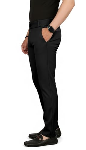 Image of Mehrang Men's Slim Fit Casual Mid Rise Trousers, Cotton Blend, Side Pockets || Classic Slim Fit Chino Pants || Business Casual Dress Trousers