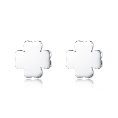 Reffeer Solid 925 Sterling Silver Tiny Clover Earrings Stud for Women Teens Leaf Stud Earrings Hypoallergenic