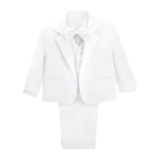 Lito Angels - Trajes para Bebe niño de Vestir Elegante Blanco, Conjunto de 5 Piezas de Traje Formal para Boda, Bautizo, Fiesta, Ceremonia y ocasión Especial, Tamaño 9 Meses 057