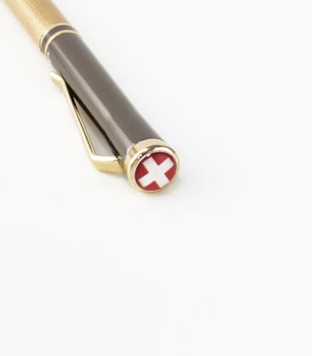 Image of SWISS MILITARY INNOVA Smooth Writing Metal Body Roller Pen with 0.5mm NSTC Blue Poly Jotter Refill, 2000-2200m Writing Length, Best Gift Men & Women, Professional, Executive Office-Body Black /Gold