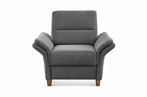 CAVADORE Sessel Wyk / Polstersessel im Landhausstil mit Federkern + Holzfüßen / passend zur Garnitur Wyk / 97 x 90 x 89 / Chenille, Grau