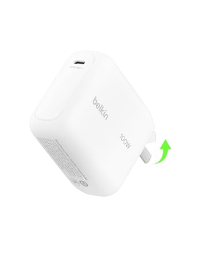 Belkin USB C Wall Charger 100W - Compact GaN Charger for MacBook Pro/Air Chromebook Dell iPad Tablet iPhone 17 Samsung Galaxy S26 AirPods - USB C Charging Cable Included - Travel Essentials