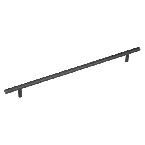 Image of Amerock 12-5 /8 inch Bar Pulls Matte Black Drawer Pull | 12-5 /8 inch (320mm) Center-to-Center Mounting Distance and 15-3 /4 inch Overall Length, Durable Carbon Steel Cabinet Hardware