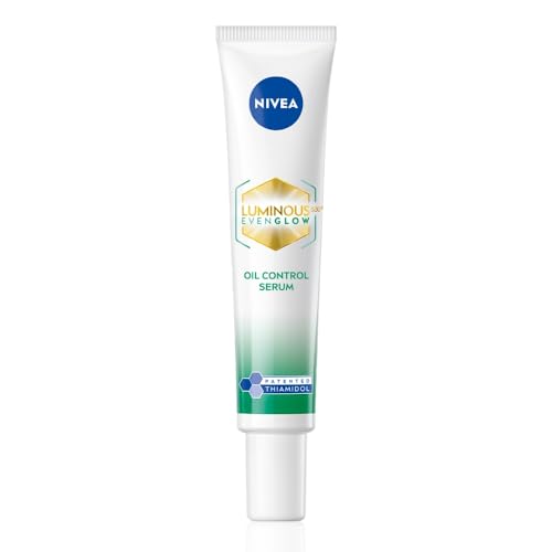 Image of NIVEA Luminous Even Glow Oil Control and Brightening Face Serum with Thiamidol (60X more effective than Vitamin C), Salicylic Acid, Hyaluronic Acid, Green Tree extracts for Dark Spots Reduction & Hydration| For Men and Women | All Skin Types 40ml