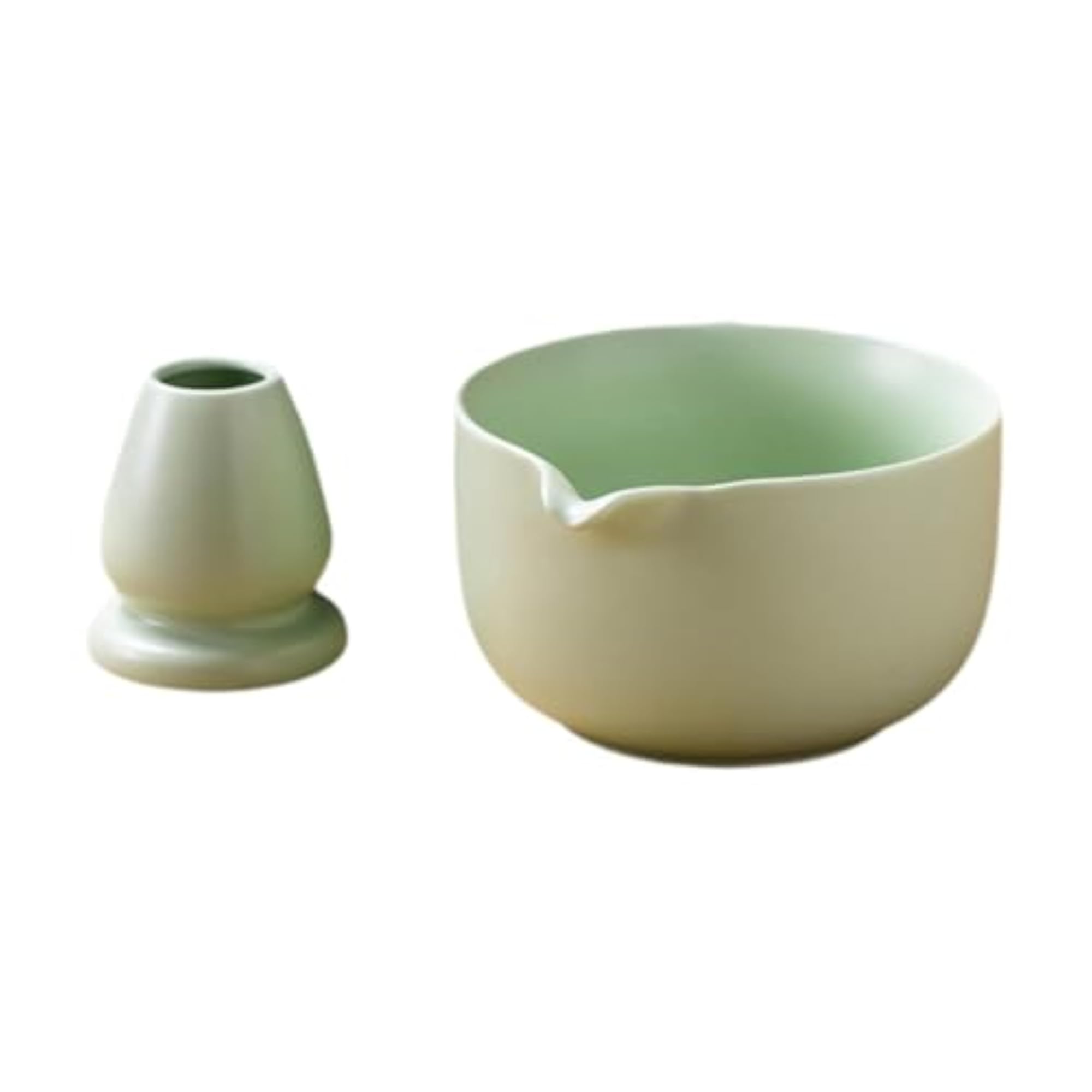 2Pcs Japanese Ceramic Matcha Bowl with Whisk Holder