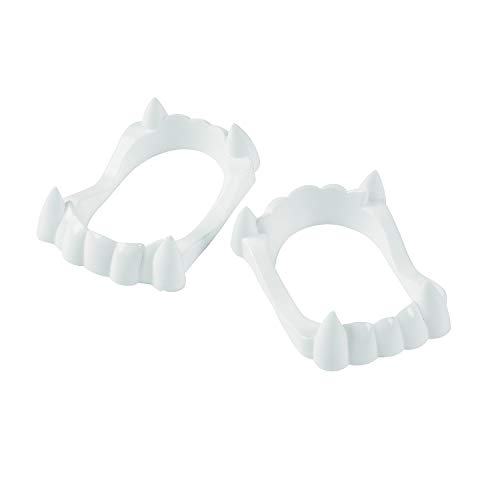Fun Express Bulk 72 Pack Plastic Vampire Teeth for Kids, BPA Free Plastic, Halloween Costume Party Favors and Candy Alternative Trick or Treat Handouts, White