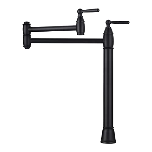 Pot Filler Deck Mount, ARCORA Pot Filler Black Kitchen Folding Faucet 2 Handle with Stretchable Double Joint Swing Arms Brass Stove Faucet Matte Black