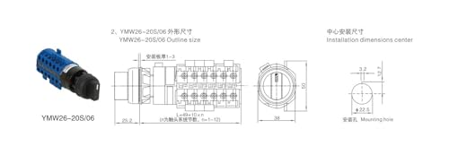 Conmutador rotativo cam de 22mm y 6 polos selector de 7 posiciones YMW26 2