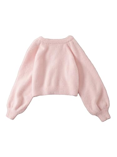 SHENHE Girl's V Neck Button Down Long Sleeve Fuzzy Cardigan Casual Cute Sweater Top2