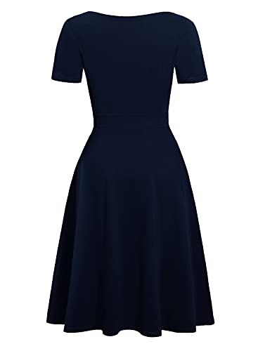 Image of Women's Elegant Vintage Dresses Knee Length Casual Floral Print Work Party Peter Pan Collar A-Line Dress with Pockets 978