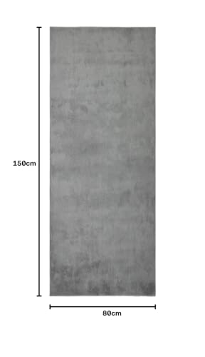 Image of Obsessions Polyester Bedside Runner with Solid Pattern Felt Backing, Ideal for Bedroom & Living Room 80x150cm, Grey