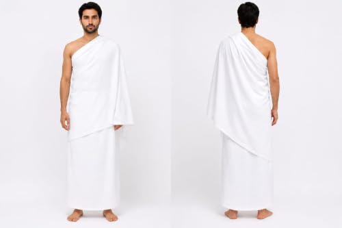 Image of LIMRA Premium Men's White Cotton Ihram Set for Hajj and Umrah | 2-Piece Quality Cloth | Free Size 46 inch X 92 inch - Divine Comfort! (Plain)