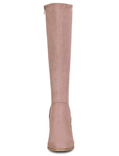 Allegra K Women's Side Zipper Chunky Heel Dust Pink Knee High Boots 5.5 M US