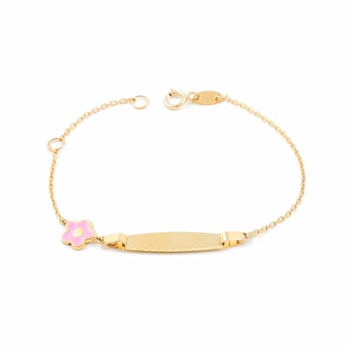 Esclava Bebe Oro Amarillo flor rosa esmalte (9kts) - Estuche Regalo - Certificado de Garantía - Mondepetit