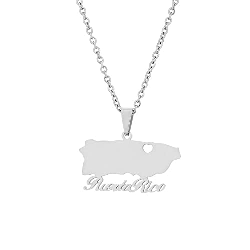 Collar Con Colgante De Mapa De Puerto Rico Para Mujer - 316L Collar De Mapa Brillante De Puerto Rico Collar Con Colgante De Letra De País Hueco Con Corazón Regalo Patriótico De Hip Hop Vintage, Gr