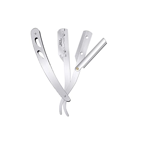 Image of Faigy Stainless Steel Straight Edge Barber Folding Hair Salon Shaving Razor Ustra for Men (Pack of 1, Silver)
