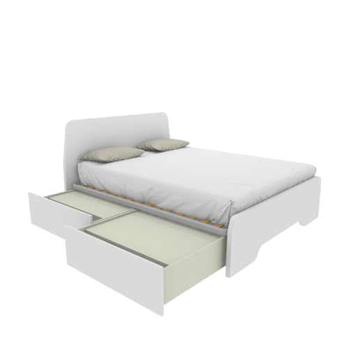 MOBILFINO CAMERETTE Cama de matrimonio 160 x 200 con cabeceros moldeados y cajones – Blanco, Izquierda