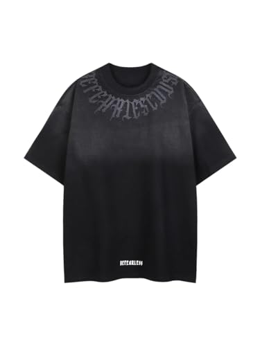 Streetwear Shirts Letter Black Heavy Street Oversized Unisex Cotton Tee Tops