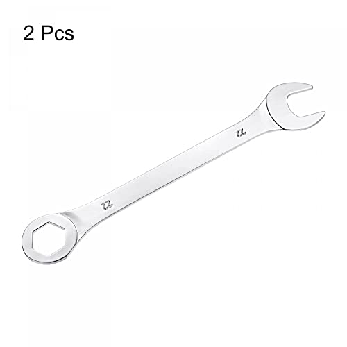 Uxcell Thin Combination Wrench With Offset 6-Point End And Angled Open End, Metric Mirror-Chrome Plated High Carbon Steel, For Household Repairs, 22Mm, 2 Pcs #TOP2