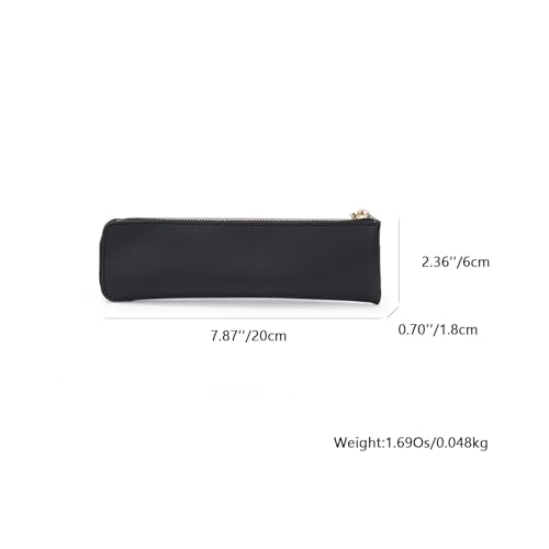 Image of Faux Leather Pencil Case Slim Pencil Pouch Durable Zipper Stationery Bag Small Travel Use(Black /FL)