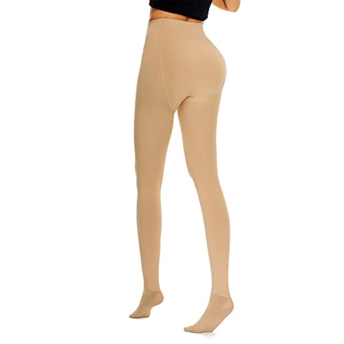 Winter Fleece Lined Tights For Women Warm Opaque Pantyhose Thermal High Waist Adult Tights Deep Nude Large-X Large #TOP2