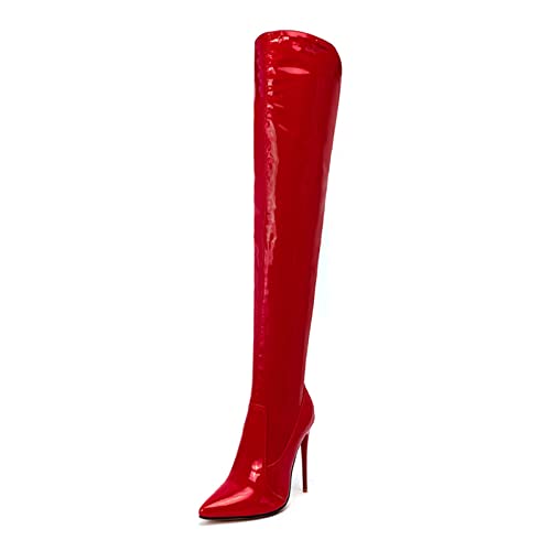 Bottes haut genou à talon aiguille 12cm et bout pointu pour femmes