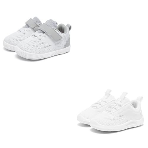 MORENDL 0-4 Years Toddler Shoes Baby Walking Shoes 2 Pairs of White Gray/White 12-15Months