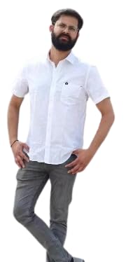 Roy & Co Men's White Half Sleeve Cotton Linen Shirt