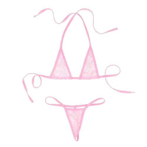 Image of SSoShHub Women's Lingerie Lace Babydoll Strap Chemise Mesh Sleepwear Outfits with G-String