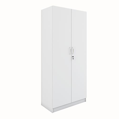 Image of VIKI Wardrobe | Jiufen Wardrobe | Wooden Almirah for 2 Door Wardrobe with 4 Shelves (Frosty White - 40D x 80W x 180.8H) | 1 Year Warranty | Free Assembly