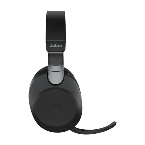 Image of Jabra Evolve2 85 UC Wireless Bluetooth Stereo Headset with Link 380a USB-A Adapter & Charging Stand, Active Noise Cancellation (ANC), Noise-Cancelling Microphone, Up to 37 Hours Battery, Black