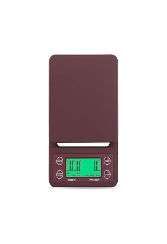 Báscula de cocina, Báscula digital de cocina alta precisión con temporizador, LCD, for café goteo 3 kg, 0,1 g, 5 y,para hornear, café, joyería(Brown)