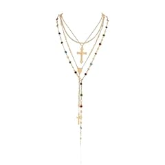 Gold Long Tassel Cross Necklace Set