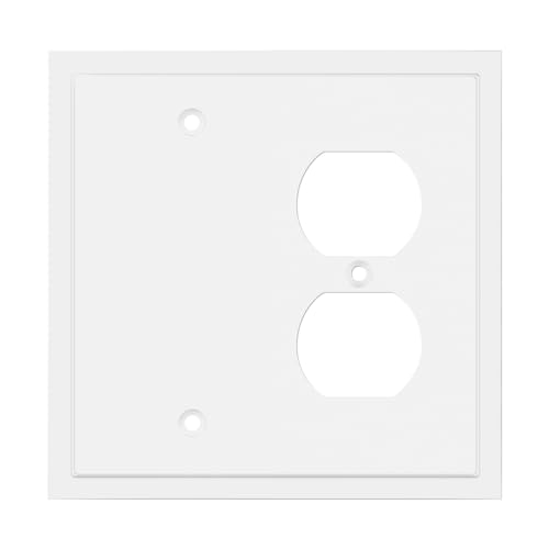 Henne Bery Modern Edge Decorative Wall Plate Switch Plate Outlet Cover, Durable Solid Zinc Alloy (Blank/Duplex, White)