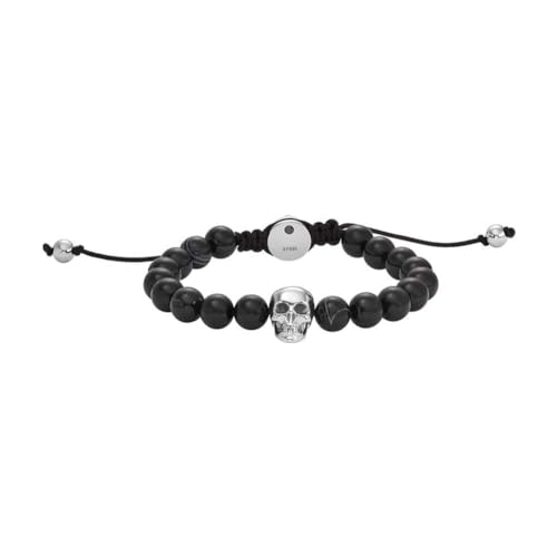 Diesel Pulsera de hombre de cuentas semipreciosas con cierre deslizante, Negro Obsidiana
