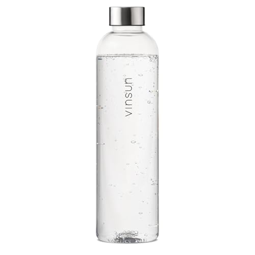 VINSUN Water Bottle 1L Transparent - Leak-proof Water Flask - BPA free, Reusable, Tritan - Drinks Bottle for Sports, Gym, Travel, School, Cycling, Running, Work