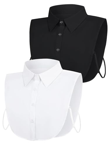 2 Piezas Cuello Falso Desmontable Mujer, Collar Decorativo Dickey para Blusa y Media Camisa, Cuello de Camisa Postizo para Mujer y Hombre (Blanco Negro)
