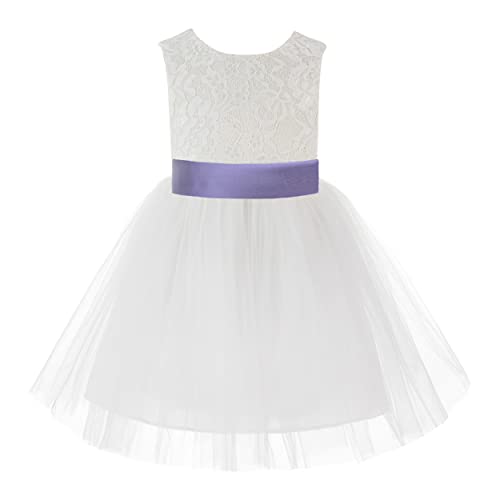 Ivory Backless Lace V-Back Flower Girl Dresses for Special Occasions 206T2