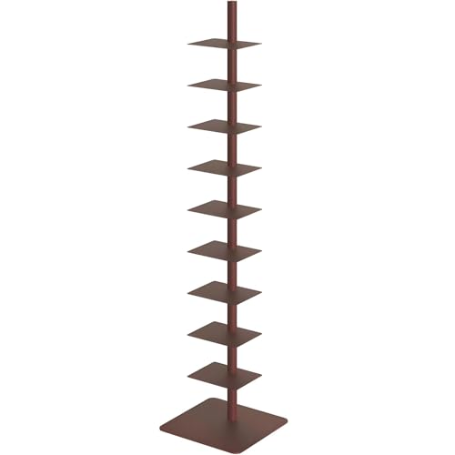 Bibliothèque moderne en métal à 9 niveaux pour petits espaces – Tour d'angle multifonction avec design haut et étroit, étagère échelle rouge foncé...