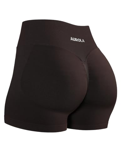 AUROLA Influence Collection Workout Shorts for Women,No Roll Up New Scrunch Seamless Gym Short-2.5" Inseam, Coffee, S