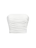 RoseSeek Girl's Ruched Strapless Tube Top Sleeveless Slim Fit Cropped Bandeau Tops White 12Y