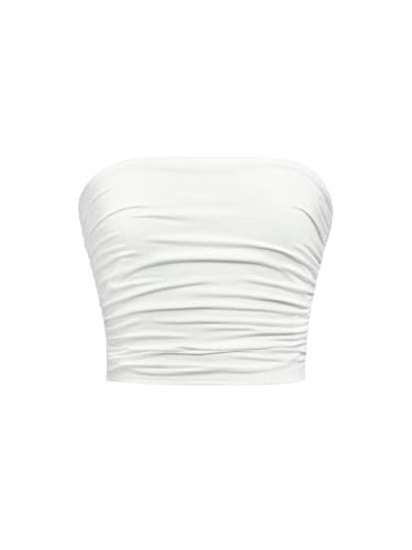 Girl's Ruched Strapless Tube Top Sleeveless Cropped Bandeau Basic Summer Cute Tops for Girls