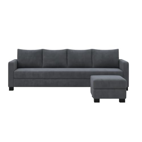 Image of FURNY Premium Regold Fabric 5 Seater L Shape Sofa Set 4 Seater Modern Sofa Set & Ottoman for Living Room (Dark Grey Color) | Durable Comfort | Modern Design | Ideal for Living Room